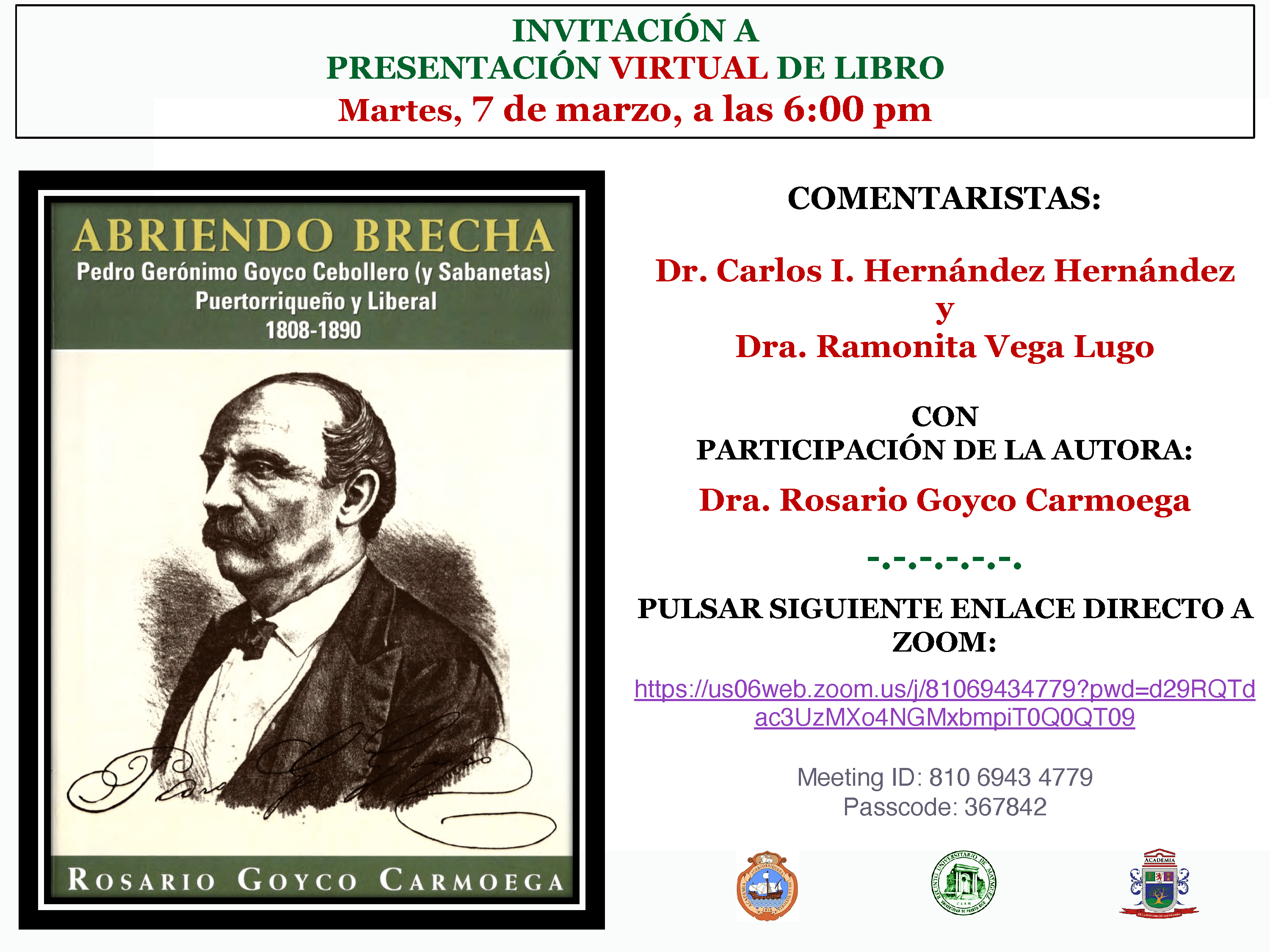 Presentación virtual del libro: Abriendo brecha. Pedro Gerónimo Goyco Cebollero