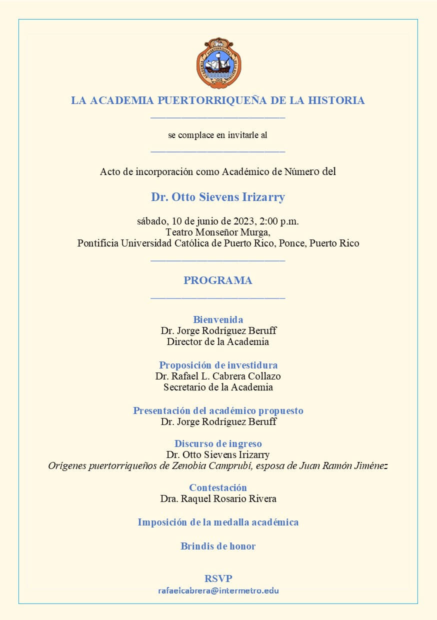 Acto de incorporación como Académico de Número del Dr. Otto Sievens Irizarry